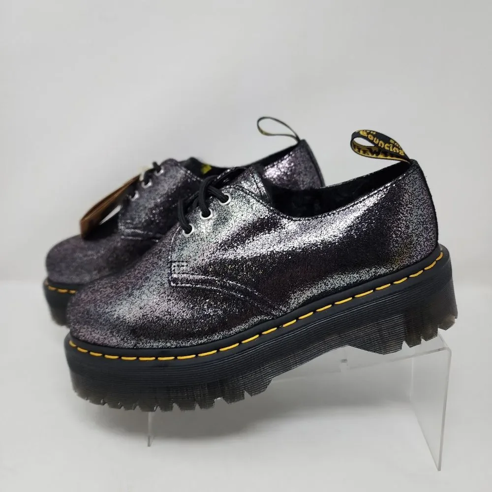 Dr Martens Shoes Women 10 Metallic Leather Faux Fur Lined Platform Oxford Shinny